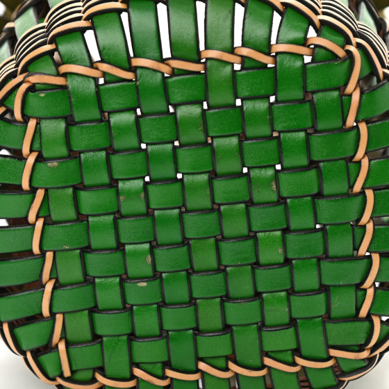 LOEWE Calfskin Woven Fringes Bucket Bag Green Honey 1142446