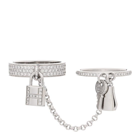 Hermes Kelly Clochette ring white gold diamonds【関税込】 HERMES 18K White Gold Diamond Kelly Clochette Double Ring 50