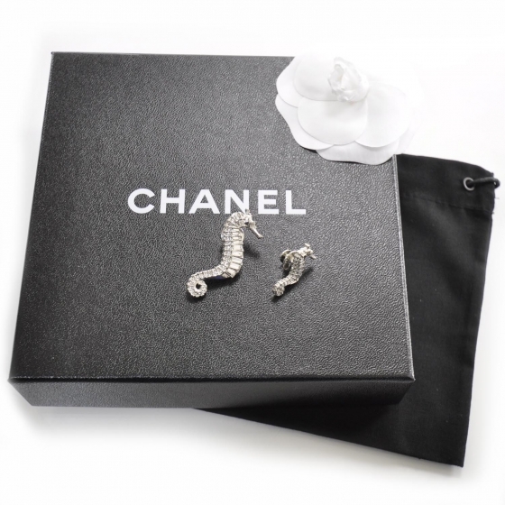 CHANEL Crystal Strass Seahorse Pin Brooch Set 25222