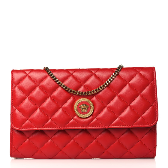 VERSACE Lambskin Quilted Medusa Wallet On Chain Crossbody