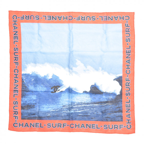 CHANEL Silk Cotton Surf Square Scarf Blue 354167 | FASHIONPHILE