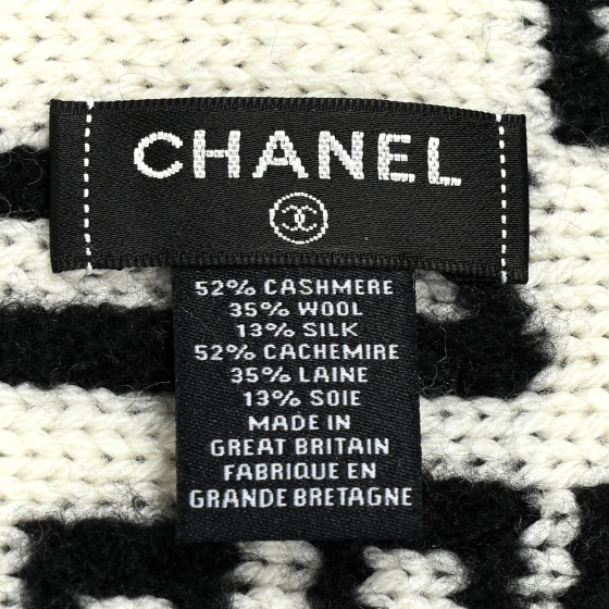 シャネル、スカ−フ CHANEL Cashmere Wool Silk CC Scarf Black White 1360655