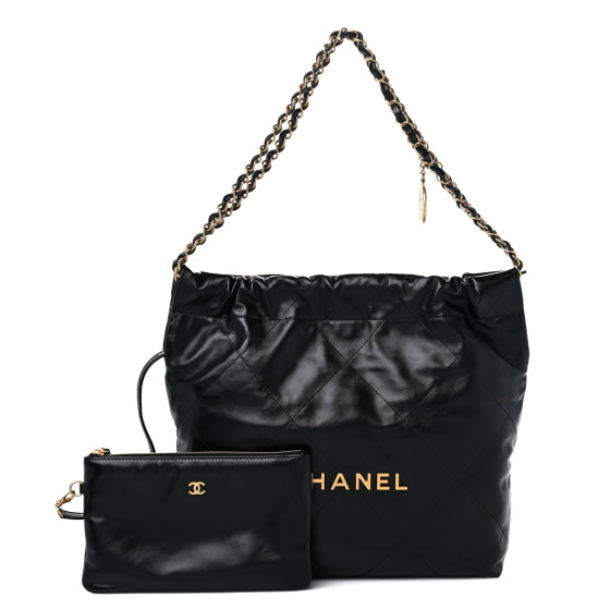 CHANEL Shiny Calfskin Quilted Small Chanel 22 Black