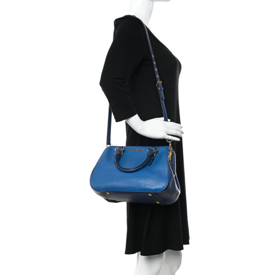 MIU MIU Goatskin Madras Bi-Color Bowling Bag Cobalto Marea