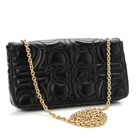 SALVATORE FERRAGAMO Calfskin Quilted Gancini Mini Bag Black