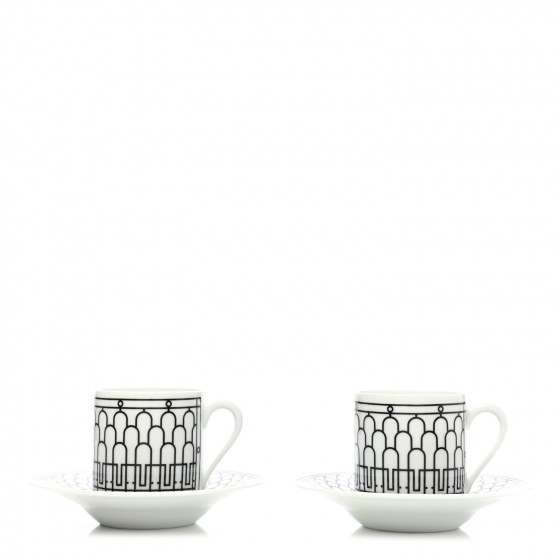 HERMES Porcelain H Deco Coffee Cup And Saucer Set Of 2 Black