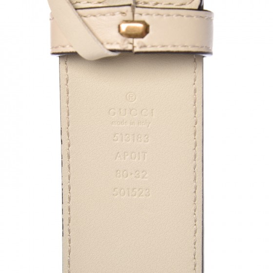 GUCCI Calfskin Crystal Double G 40mm Belt 80 32 White