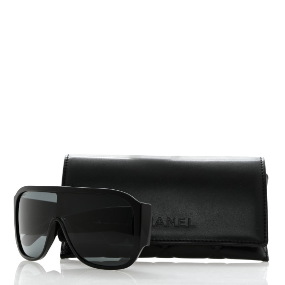 CHANEL Acetate Crystal CC Shield Sunglasses 5466-B Black