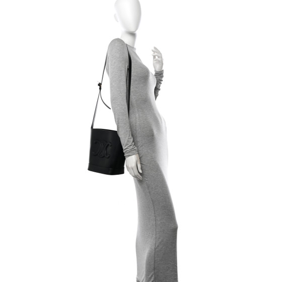 CELINE Smooth Calfskin Small Cuir Triomphe Bucket Bag Black