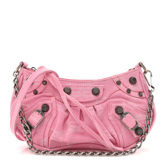 BALENCIAGA Washed Denim BB Monogram Le Cagole Mini Purse