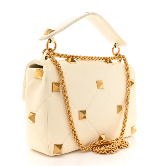 【関税&送料込】Valentino Garavani Ivory Nappa Leather Large VALENTINO GARAVANI Nappa Large Roman Stud Shoulder Bag Ivory