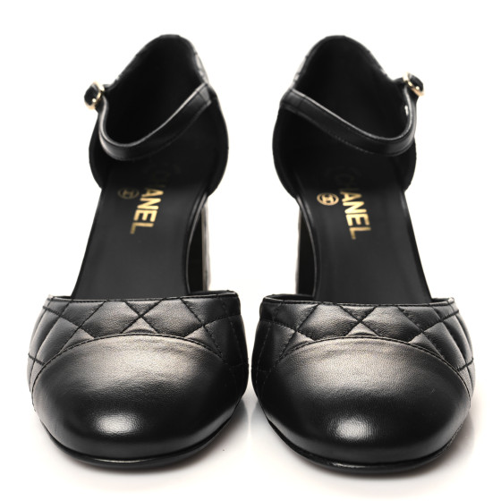 CHANEL Lambskin Quilted Cap Toe Mary Jane Pumps 39 Black