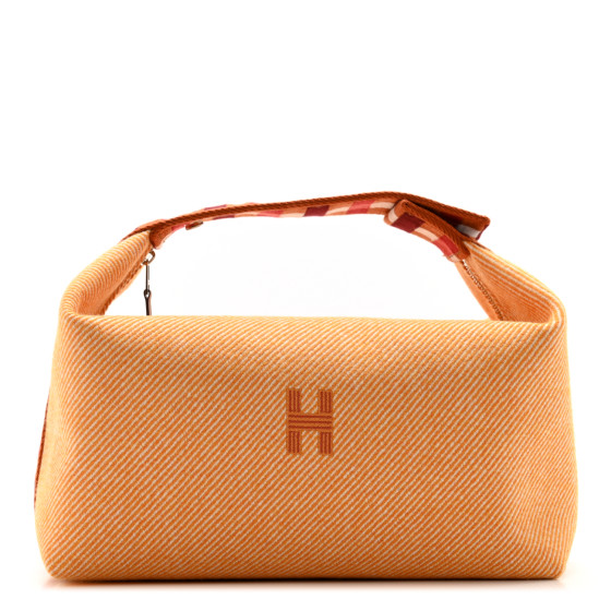 HERMES Merino Wool Large Au Carre Bride-A-Brac Pouch Fauve