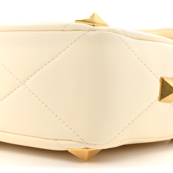 VALENTINO GARAVANI Nappa Large Roman Stud Shoulder Bag Ivory