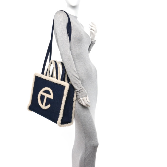 TELFAR X UGG Denim Shearling Medium Shopping Bag Raw Denim