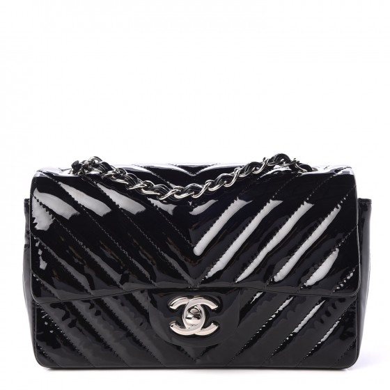 CHANEL Patent Calfskin Chevron Quilted Mini Rectangular Flap Black ...