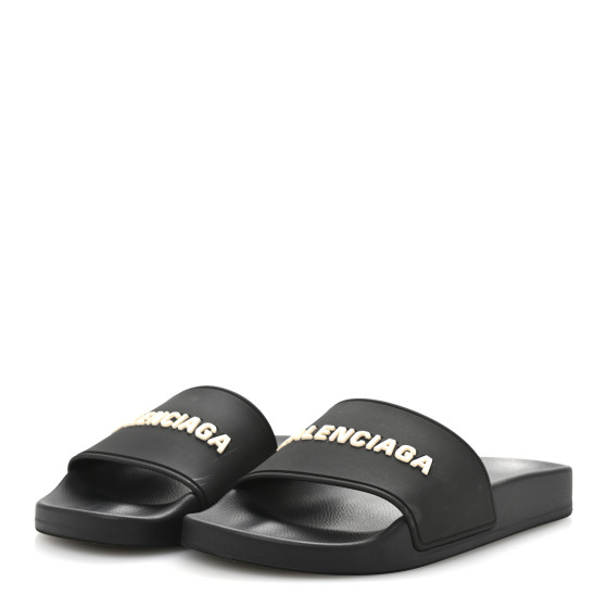 BALENCIAGA Rubber Logo Pool Slide Sandals 36 Black 1700467