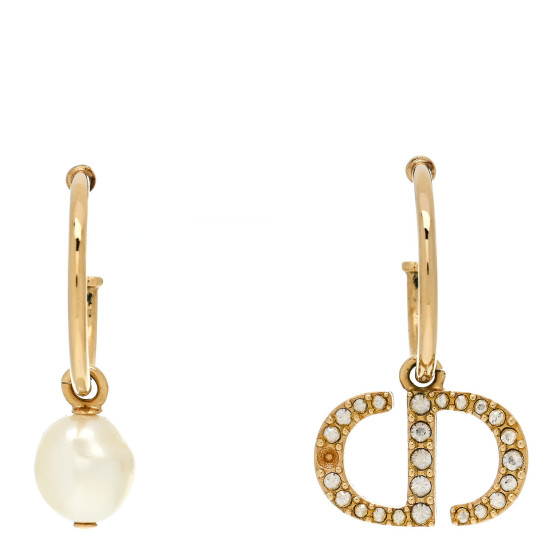 CHRISTIAN DIOR Pearl Crystal Petit CD Hoop Drop Earrings