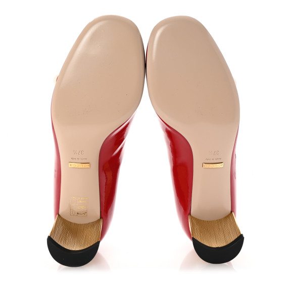 GUCCI ポインテッドトゥミュール ベージュ・レッド GUCCI Vernice Crystal Pearl Embellished Mary Jane Pumps 37.5