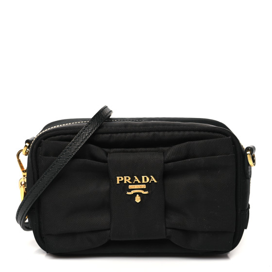 PRADA Tessuto Nylon Bow Camera Bag Black 1703232 | FASHIONPHILE