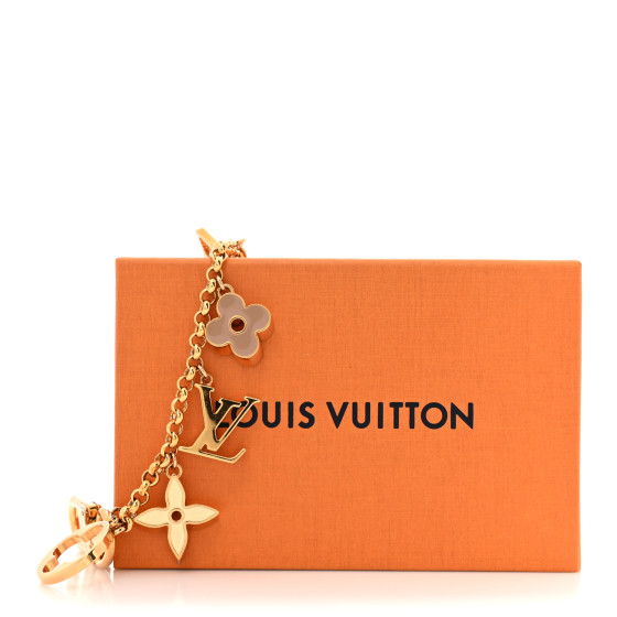 LOUIS VUITTON Brass Enamel Fleur De Monogram Bag Charm Chain