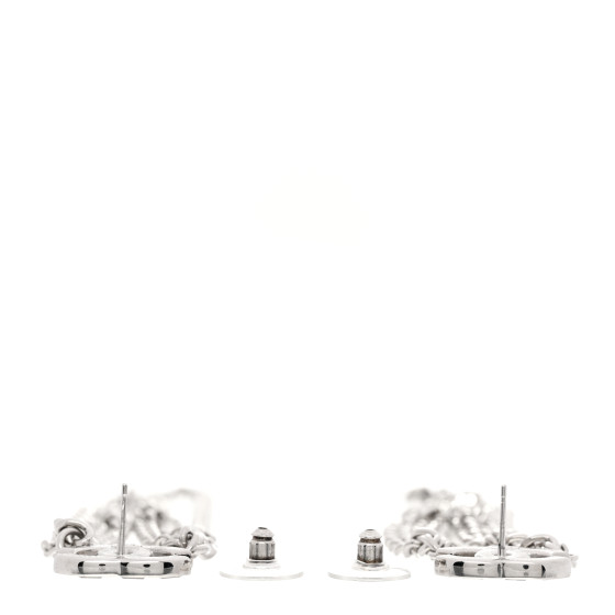 CHANEL Crystal Baguette CC Chain Drop Earrings Silver