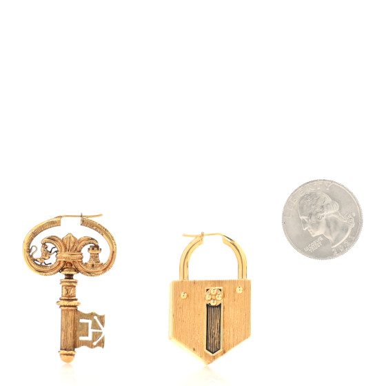 LOUIS VUITTON X FORNASETTI Metal Lock and Key Earrings Gold