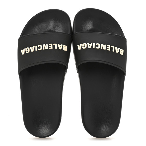 BALENCIAGA Rubber Logo Pool Slide Sandals 36 Black 1700467
