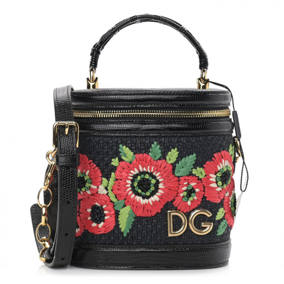 正規店買付【DOLCE & GABBANA】フローラル ラージ バッグ DOLCE & GABBANA Raffia Snakeskin Vanity Case Black