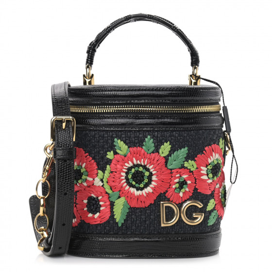 DOLCE & GABBANA Raffia Snakeskin Vanity Case Black Multicolor