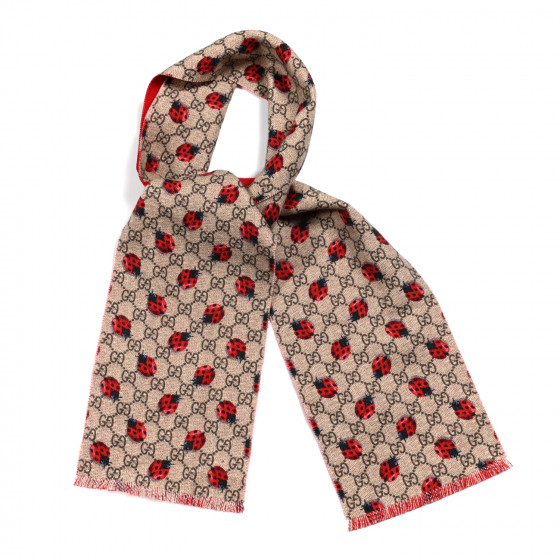 GUCCI Wool Childrens GG Monogram Ladybug Scarf Red 918734