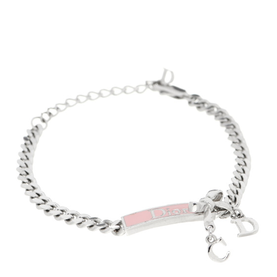 希少✨Dior Pink heart silver Bracelet NEW CHRISTIAN DIOR Clear Resin PINK HEARTS D-I-O-R Logo Cuff