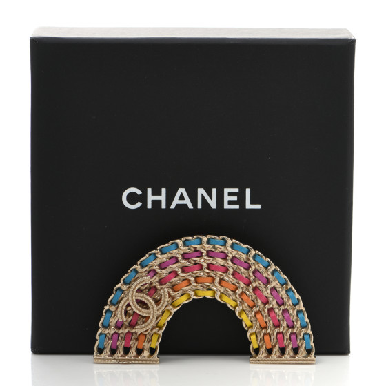 CHANEL Lambskin Chain Rainbow CC Brooch Gold Multicolor