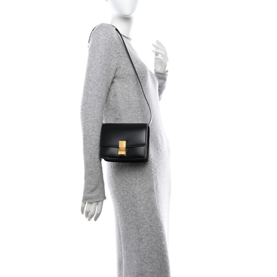 セリーヌ CLASSIC BOX BAG BLACK PD1584 Celine Classic Box Calfskin Leather Crossbody Bag Black