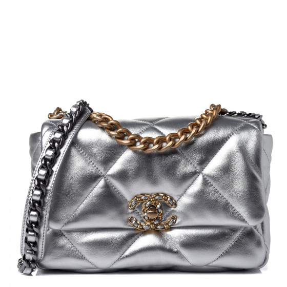 CHANEL Metallic Goatskin Quilted Medium Chanel 19 Flap