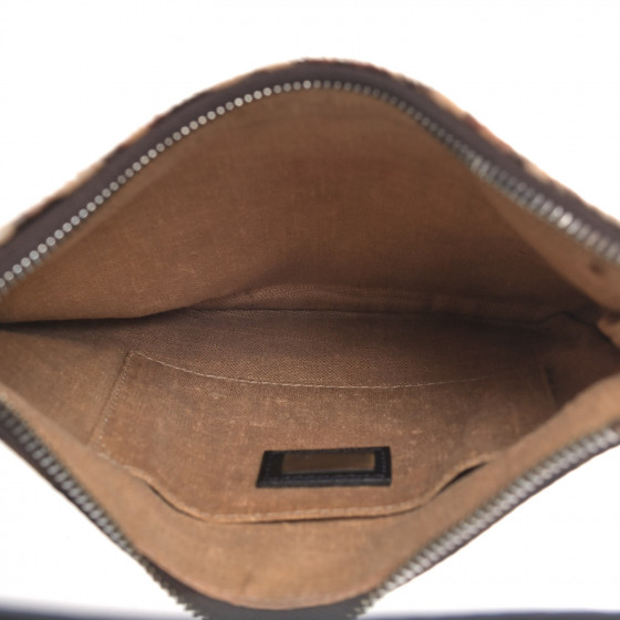 FENDI Zucca Calf Hair Leopard Print Small Oyster Tobacco