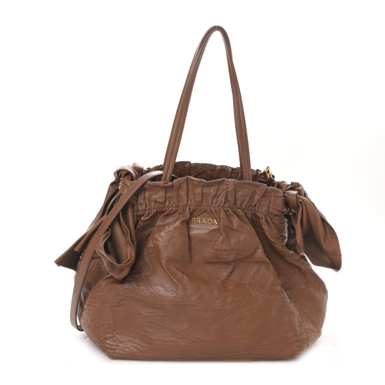 PRADA Nappa Antique Bow Tote Brown 1432649 | FASHIONPHILE