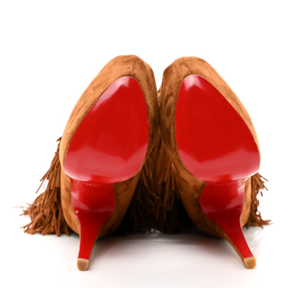 CHRISTIAN LOUBOUTIN Suede Highness Tina Fringe Platform Peep