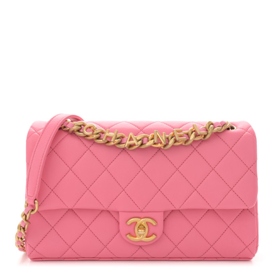 CHANEL ピンク ラバーベルト 約20cm CHANEL Lambskin Quilted Chaine Lettre Flap Pink 1574614