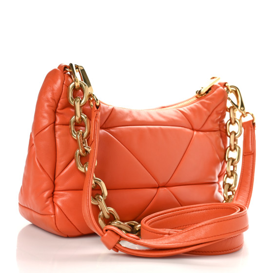 PRADA Nappa Triangle Quilted Patchwork System Bag Arancio