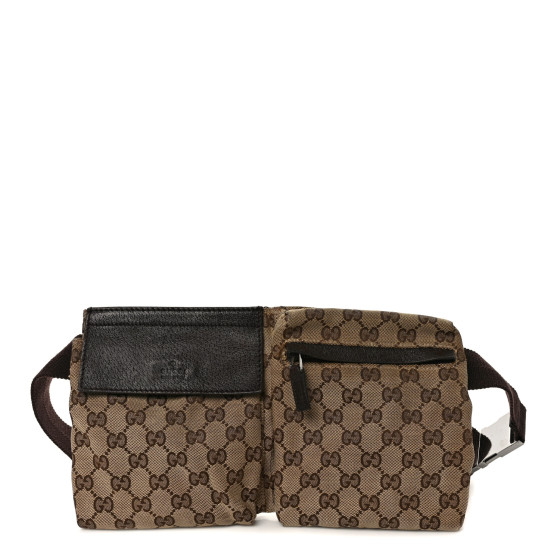 GUCCI GG Monogram Double Pocket Belt Bag Dark Brown