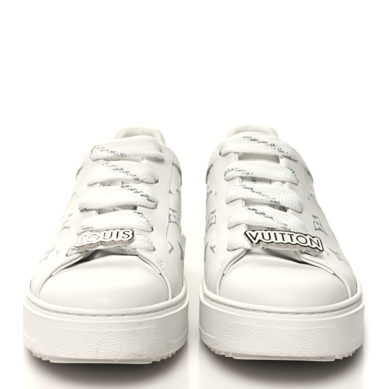 LOUIS VUITTON Calfskin Monogram Debossed Time Out Sneakers 40 White Silver