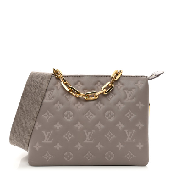 LOUIS VUITTON Lambskin Embossed Monogram Coussin PM Grey