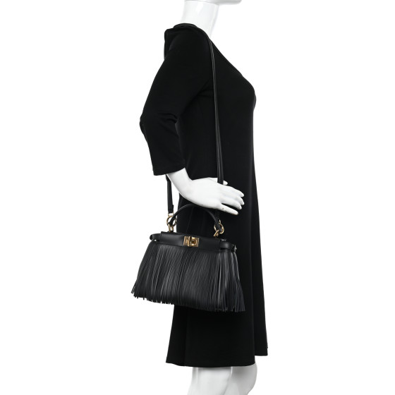 FENDI Nappa Fringe Mini Peekaboo Black 1406058 | FASHIONPHILE