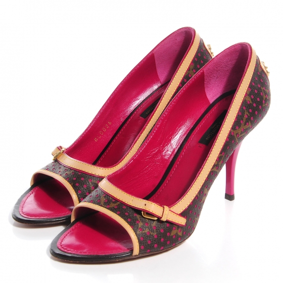 LOUIS VUITTON バーガンディ ハイヒール LOUIS VUITTON Monogram Perforated Heels 38 Fuchsia 87441