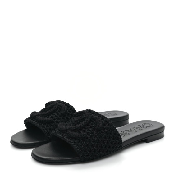 CHANEL Crochet CC Mules Sandals 39 Black 1495436 | FASHIONPHILE