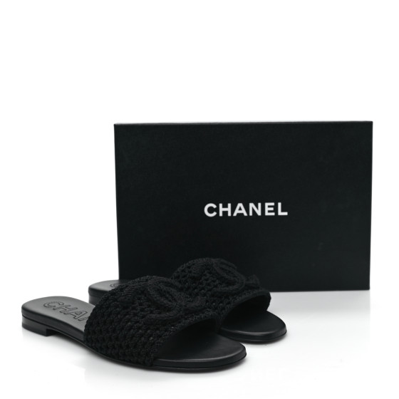 CHANEL Crochet CC Mules Sandals 39 Black 1495436 | FASHIONPHILE