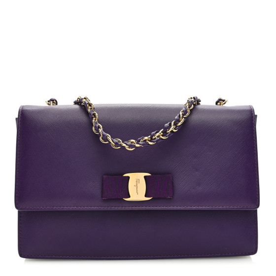 SALVATORE FERRAGAMO Printed Calfskin Vara Bow Chain Flap