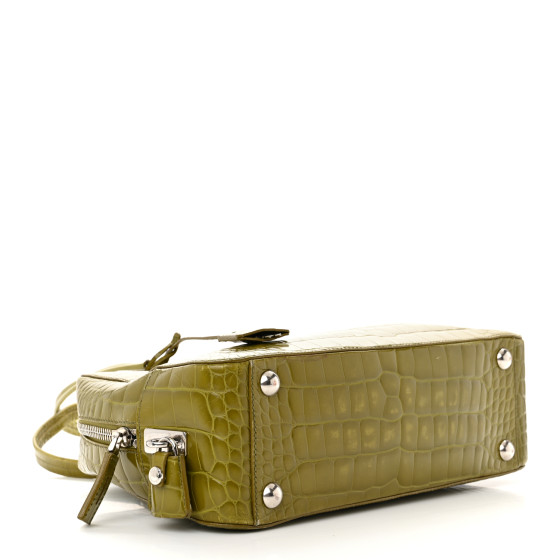 バッグ PRADARYO PRADA Calfskin Embossed Crocodile Bauletto Bag Green 1403815