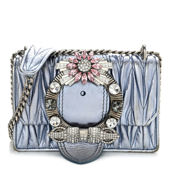 MIU MIU Metallic Nappa Matelasse Crystal Embellished Lady Shoulder Bag